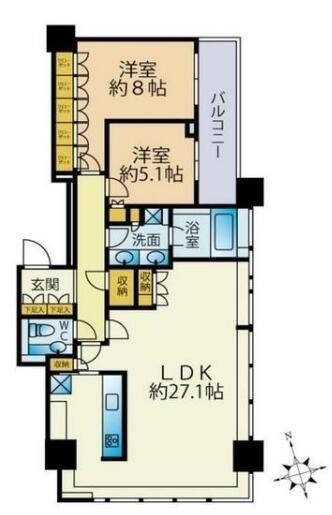 パークコート麻布十番ザタワー(2LDK/26階)の間取り写真