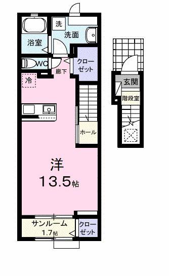 ラルチェII(ワンルーム/2階)の間取り写真