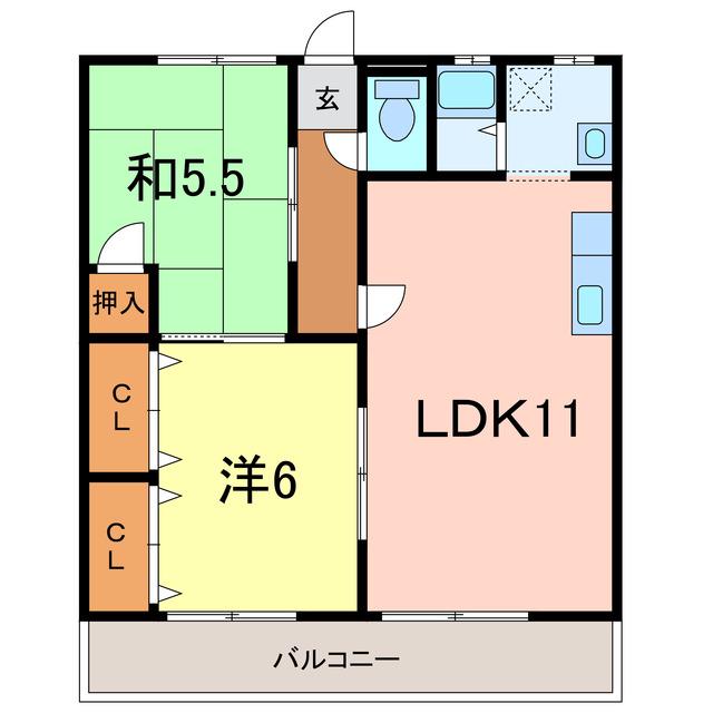 マンション久保田(2LDK/3階)の間取り写真