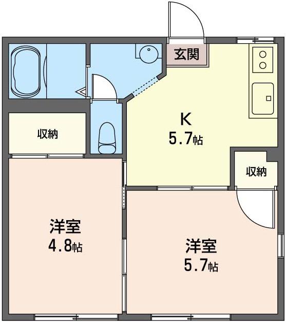 サンモール長沢B(2K/1階)の間取り写真