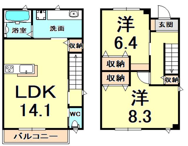 FLAT OUT Z B棟(2LDK/1階)の間取り写真