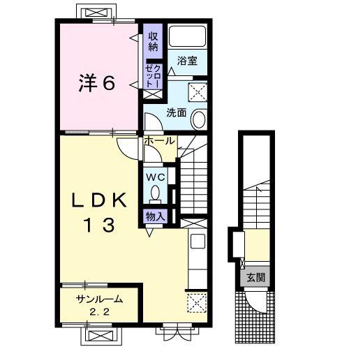 ウエストヒルズ(1LDK/2階)の間取り写真
