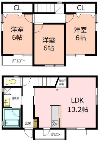 クーボライト諏訪町B棟(3LDK/1階)の間取り写真
