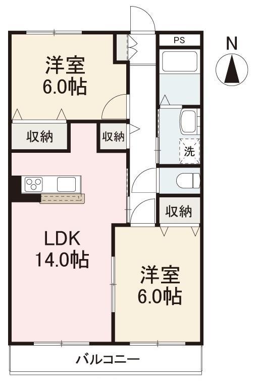 コスモガーデン(2LDK/2階)の間取り写真
