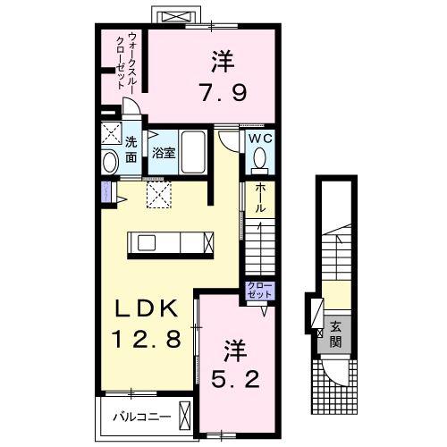 湘南新宿ライン高海 高崎駅(ＪＲ) バス乗車時間：22分 最寄りバス停で下車 徒歩10分 2階建 築4年(2LDK/2階)の間取り写真