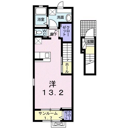 クラール(ワンルーム/2階)の間取り写真