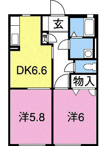 ドミールS(2DK/1階)の間取り写真