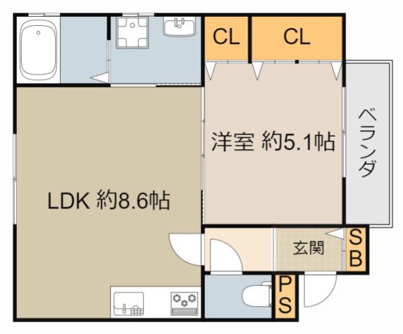 クリエオーレ上野口II(1LDK/2階)の間取り写真
