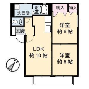 フレベールメゾン A棟(2LDK/1階)の間取り写真