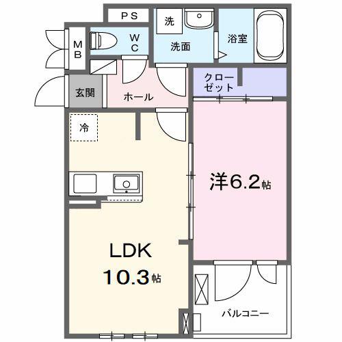 ラフィナート ナガタ(1LDK/2階)の間取り写真