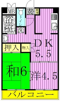 プラザホワイトB(2DK/2階)の間取り写真