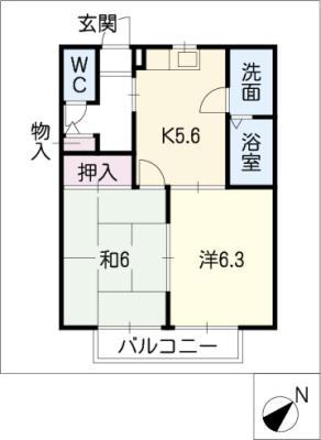 フローラルヒルズF棟(2K/2階)の間取り写真