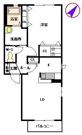 シャトーグローリー  A棟(1LDK/2階)の間取り写真