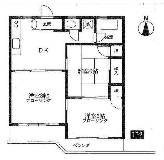 第3グリーンハウス(3DK/1階)の間取り写真