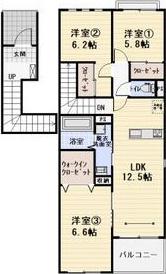 リベルテ野口I(3LDK/2階)の間取り写真