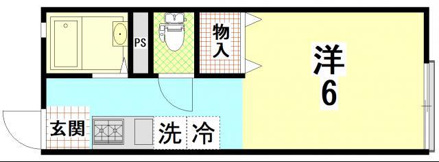 GREENS B棟(1K/2階)の間取り写真