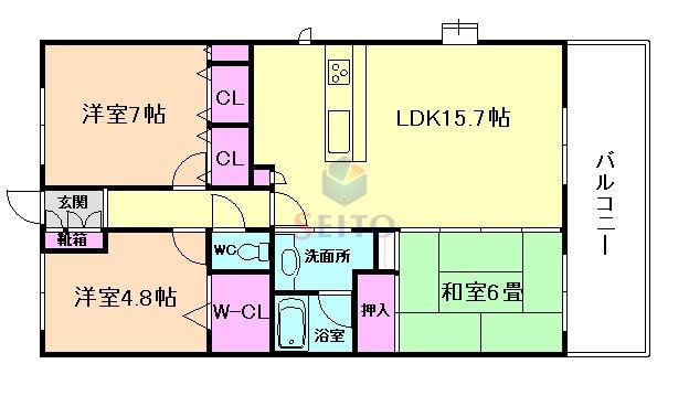 プレリオン豊中・中桜塚(2SLDK/3階)の間取り写真