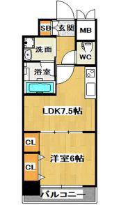 ジューム南船場(1LDK/13階)の間取り写真