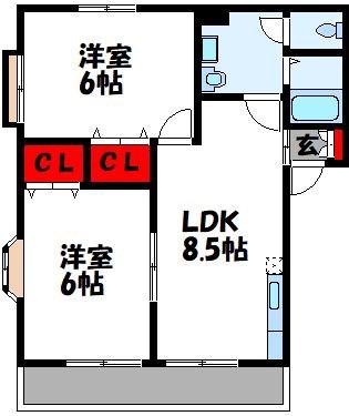メゾンプリミエール I(2LDK/2階)の間取り写真