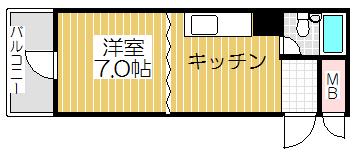 マンション西(1DK/2階)の間取り写真