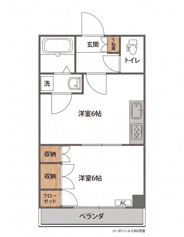 コーポシンエイ(1LDK/2階)の間取り写真