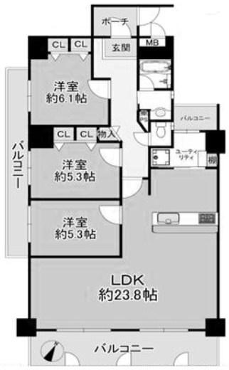 パームスクェアジェームス山(3LDK/4階)の間取り写真