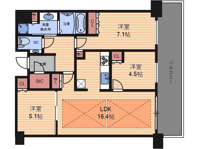 グランドメゾン新梅田タワー THE CLUB RESIDENCE(3LDK/33階)の間取り写真