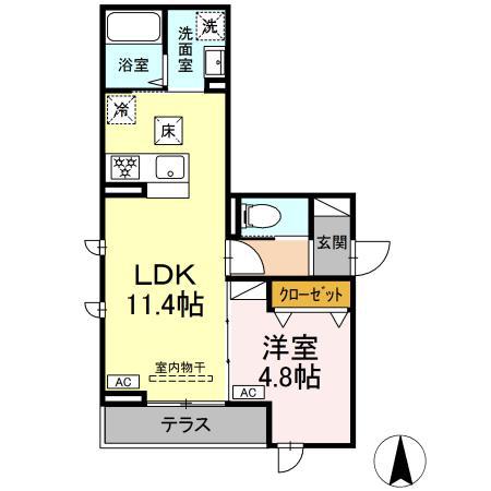Dフラット乞田(1LDK/1階)の間取り写真