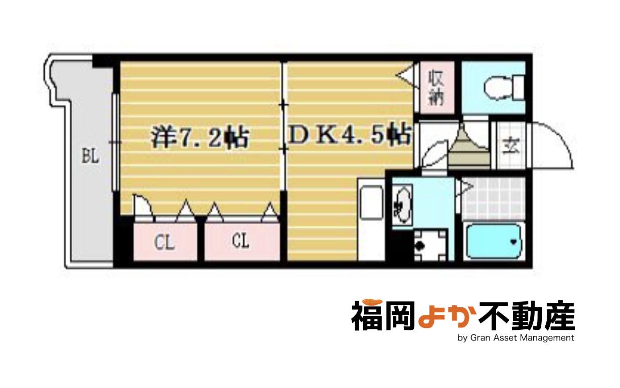 デルフィ薬院(1DK/2階)の間取り写真