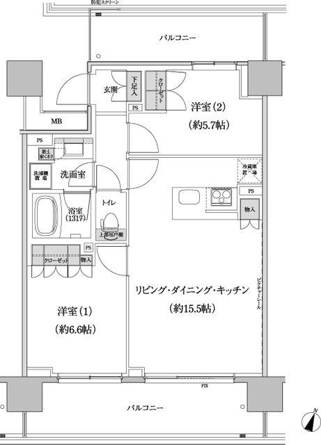 パークハビオ渋谷本町レジデンス(2LDK/9階)の間取り写真