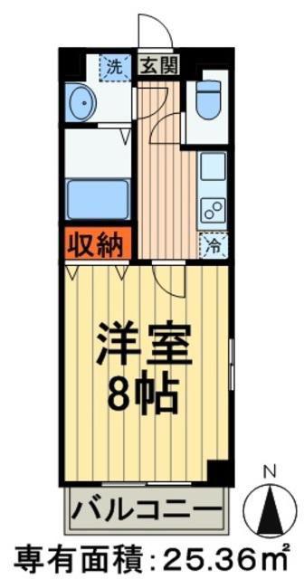セゾン・ドゥ・ブランシェ千葉中央(1K/2階)の間取り写真
