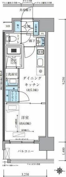 TENAS丸の内(1DK/6階)の間取り写真
