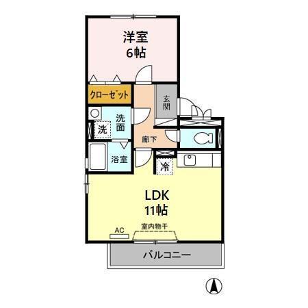ZONE亀城 B棟(1LDK/2階)の間取り写真