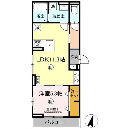 PREMILIFE碩田町(1LDK/3階)の間取り写真