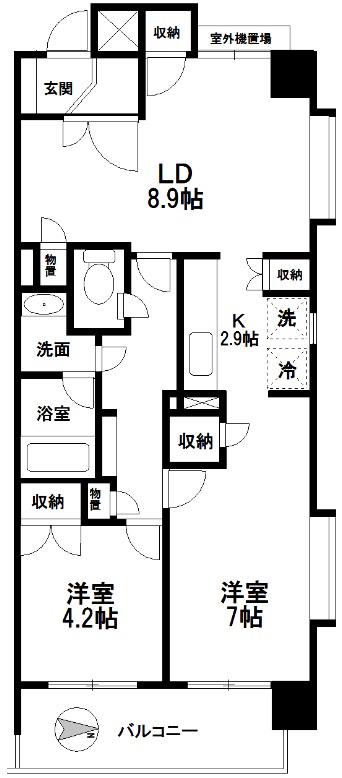 ダイナシティ府中(2LDK/7階)の間取り写真