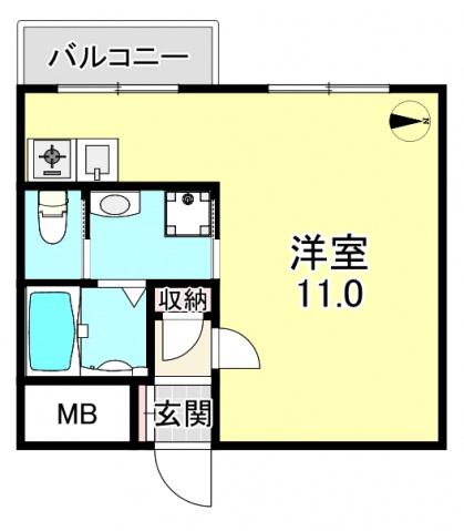 ウェルバード瓜破(ワンルーム/5階)の間取り写真