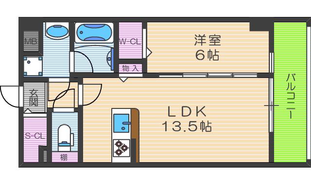 リアン カーサ長柄(1LDK/2階)の間取り写真
