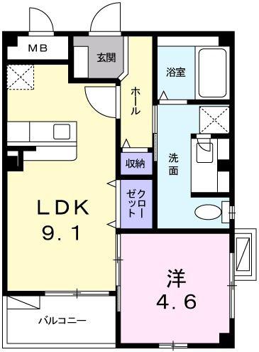 ベル・ホタル(1LDK/2階)の間取り写真