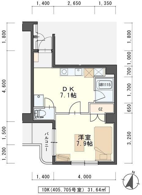 IN-TOWNER二日町(1DK/7階)の間取り写真