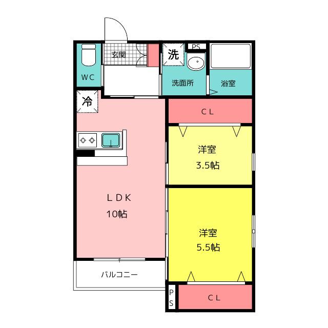 ROBOT HOME 箱崎宮前II(2LDK/2階)の間取り写真
