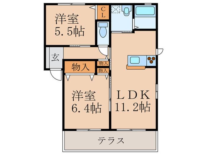 ボヌールI(2LDK/1階)の間取り写真
