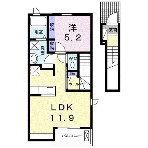 ロッド レーバーII(1LDK/2階)の間取り写真