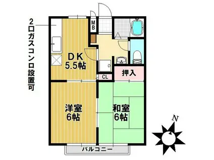 ジュネス大井(2DK/2階)の間取り写真