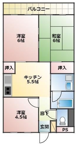 徳和マンション(3DK/2階)の間取り写真