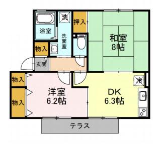 プランドール南楠葉 B(2DK/1階)の間取り写真