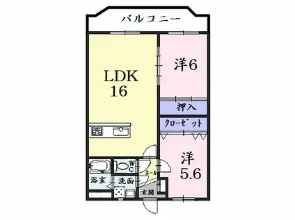 近鉄大阪線 大和朝倉駅 徒歩6分 3階建 築27年(2LDK/3階)の間取り写真