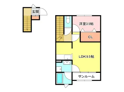 トレ・パーチェ河内(1LDK/2階)の間取り写真