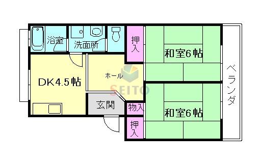 ビラビアンカ(2DK/2階)の間取り写真