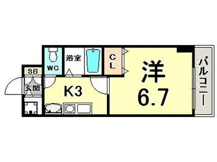 スワンズ神戸三宮イースト(1K/3階)の間取り写真