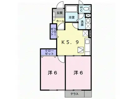 ロジュマン・K弐番館(2K/1階)の間取り写真